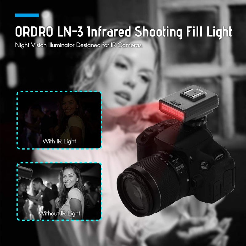 ORDRO LN-3 استوديو IRLight ضوء LED قابل لإعادة الشحن عبر USB مخصص للرؤية الليلية بالأشعة تحت الحمراء بديل متوافق مع كاميرا DSLR ملحقات إضاءة التصوير الفوتوغرافي - Image 2